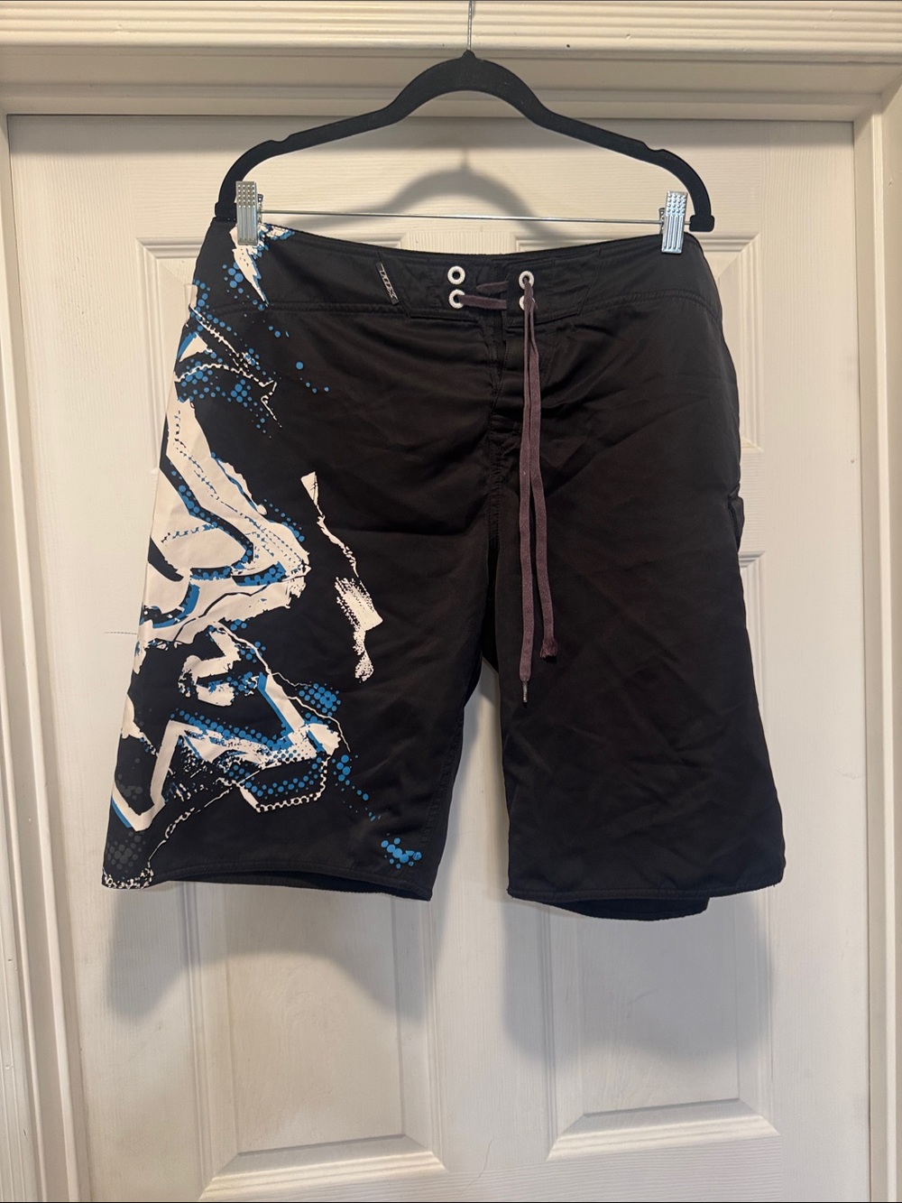 Fox Black Swim Board Shorts with White & Blue Side Graphic